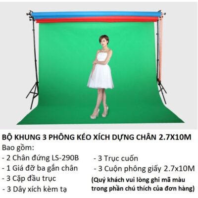 Combo bộ treo 3 phông xích + 3 phông giấy 10m chính hãng, hình ảnh thực tế mua tại HL Studio Bộ treo phông