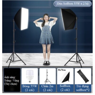 Bộ 2 Đèn Softbox 55W HL Lighting, Đèn Studio Quay Phim Chụp Ảnh chính hãng, hình ảnh thực tế mua tại HL Studio Đèn Led Quay Phim
