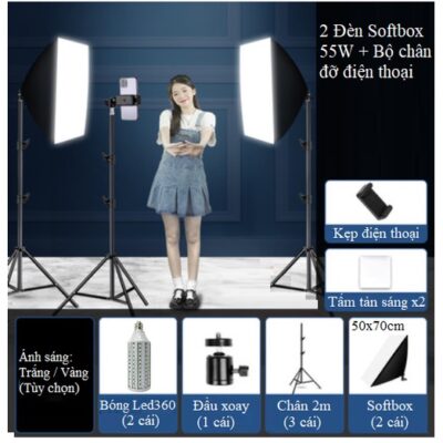 Combo Bộ 2 Đèn Softbox Bóng Led360 20W/40/60W + Chân Kẹp Điện Thoại (CD01, K08), Phụ Kiện Livestream Giá Rẻ chính hãng, hình ảnh thực tế mua tại HL Studio HLStudio Combo