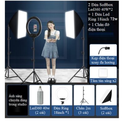 Combo Bộ 3 Đèn Chụp Ảnh Thời Trang Chuyên Nghiệp, Setup Trọn Bộ Đèn Quay Video Chụp Sản Phẩm, Bóng Led360 + Led Ring chính hãng, hình ảnh thực tế mua tại HL Studio HLStudio Combo