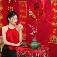 Phông nền hoa tết chụp tại studio