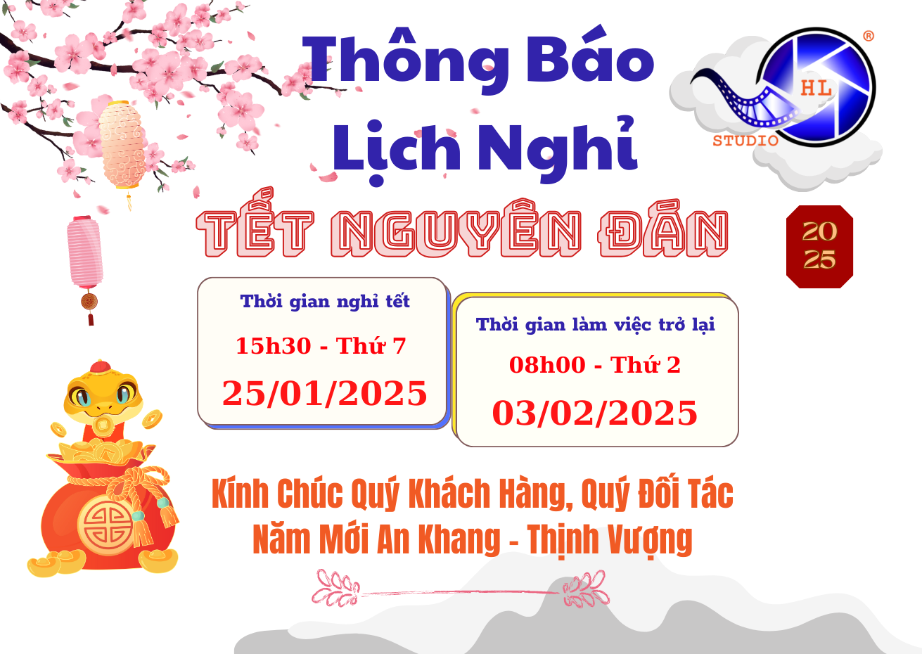 HL Studio – Thông Báo Nghỉ Tết Nguyên Đán 2025