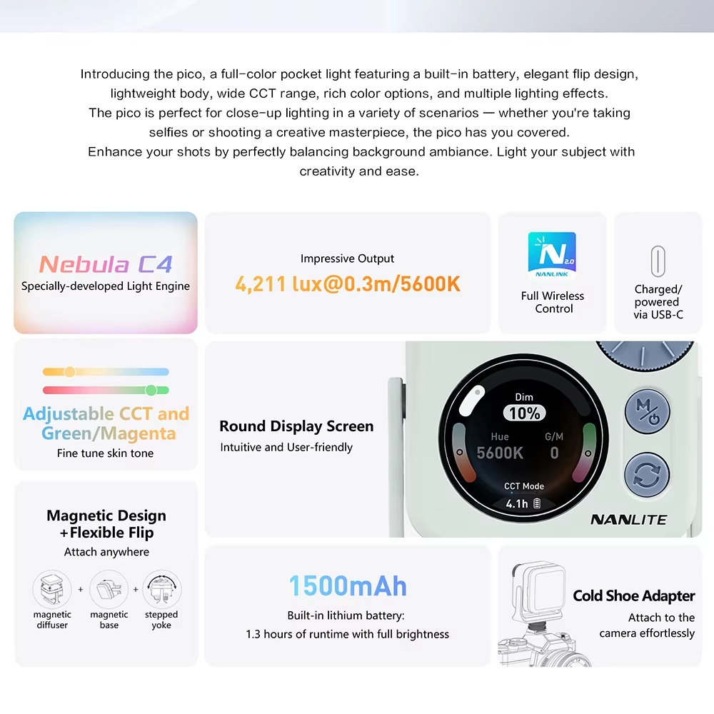 2026-10-04 TBQP Báo Giá Hà Nội - HCM - Đèn led mini Nanlite Pico 4W RGBW, 2700-7500K, 14 hiệu ứng 4 Đèn led mini Nanlite Pico 4W RGBW, 2700-7500K, 14 hiệu ứng chính hãng, hình ảnh thực tế mua tại HL Studio Đèn Led Quay Phim 4